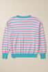 Stripe Trimmed Round Neck Drop Shoulder Loose Sweater
